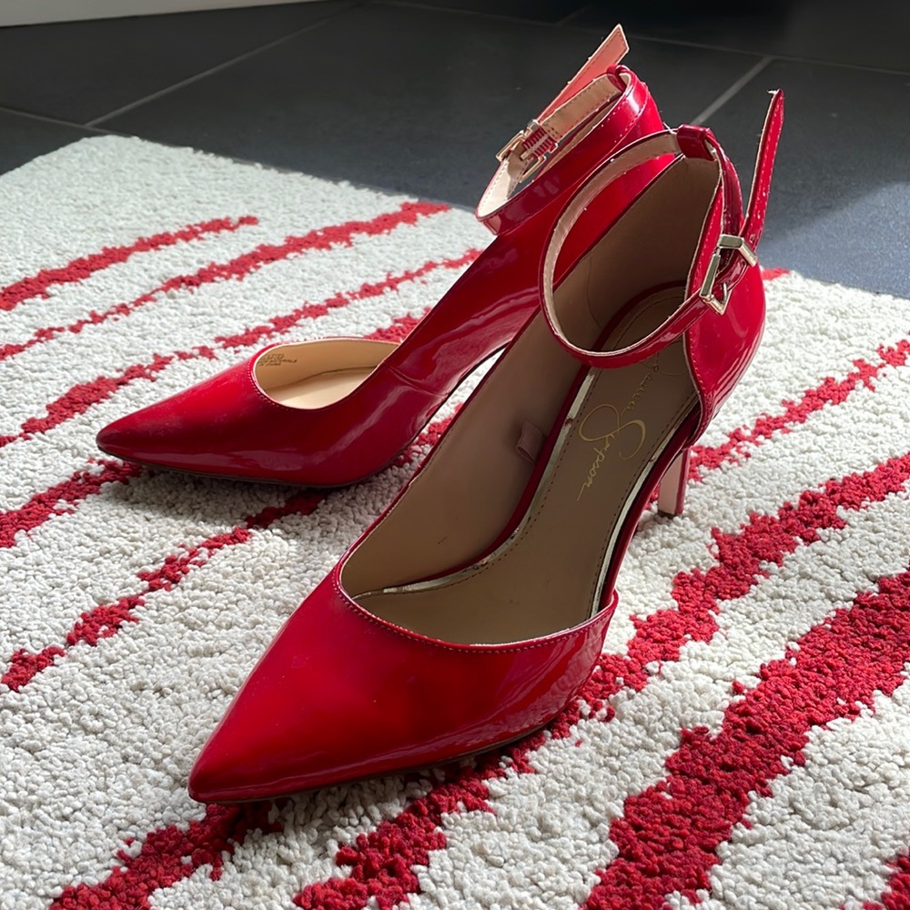 Red Stilettos with Ankle Strap